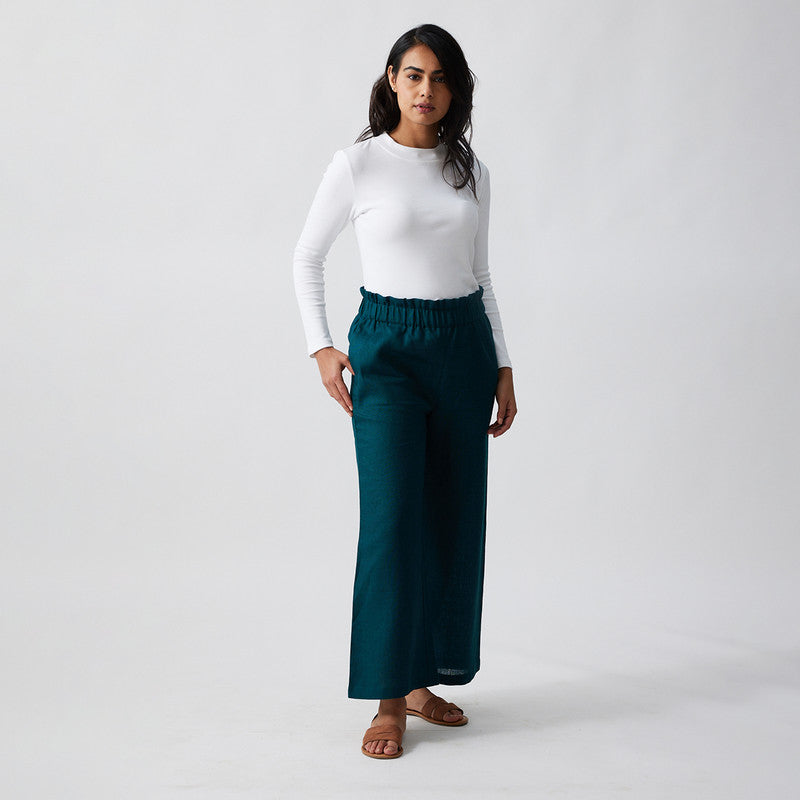 Linen Flared Pants | Dark Teal