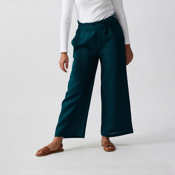 Linen Flared Pants | Dark Teal