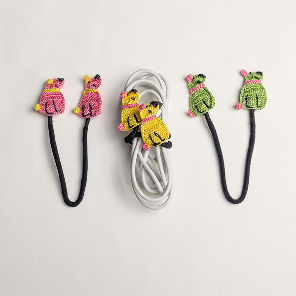 Cotton Silk Cable Ties | Cable Organiser | Dog Design | Set of 3