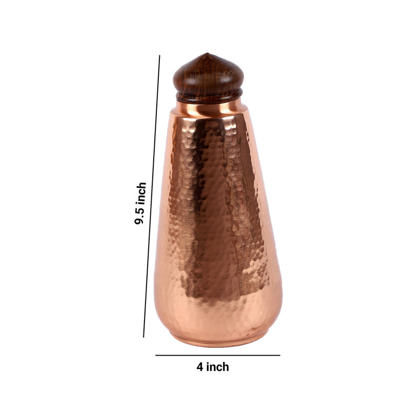 Copper Water Bottle | Wooden Knob | Dia-4xH-9.5 inch