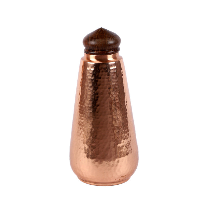 Copper Water Bottle | Wooden Knob | Dia-4xH-9.5 inch