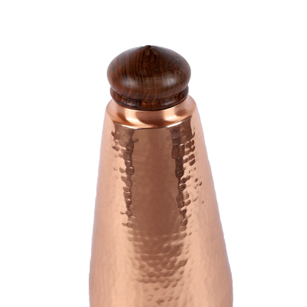 Copper Water Bottle | Wooden Knob | Dia-4xH-9.5 inch