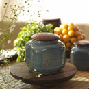 Handcrafted Blue Ceramic & Wood Container.