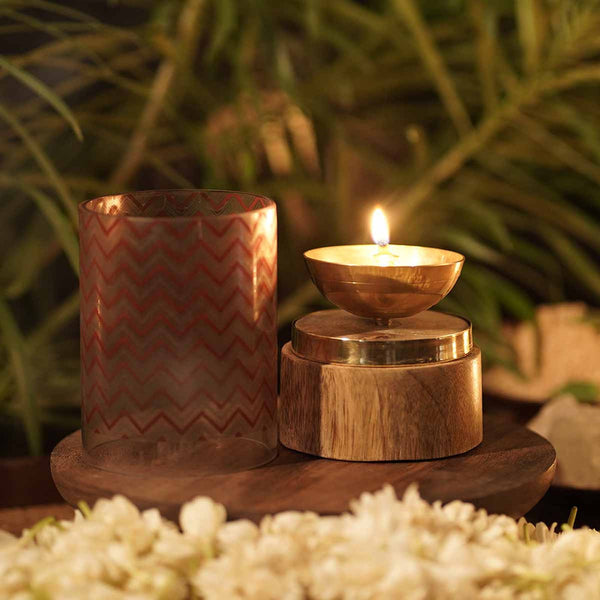 Wood & Brass Brown Akhand Diya