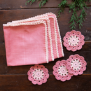Cotton Table Napkins & Coasters Combo | Pink | Set of 8