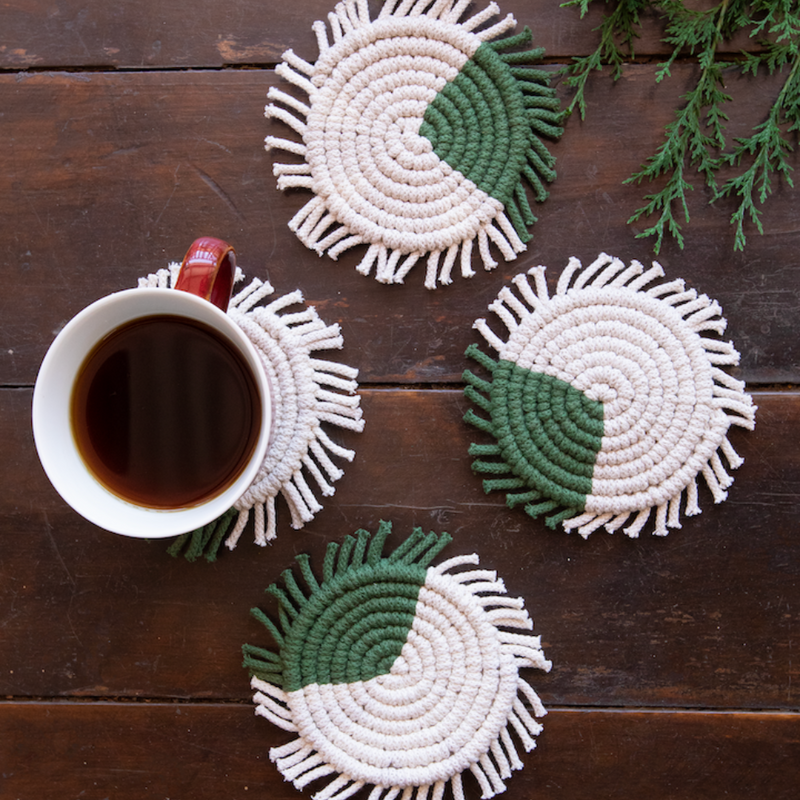 Cotton Coasters | Crochet Coasters | Green | Set of 4