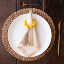 Cotton Table Napkins | Wooden Napkin Rings | Yellow | Set of 8