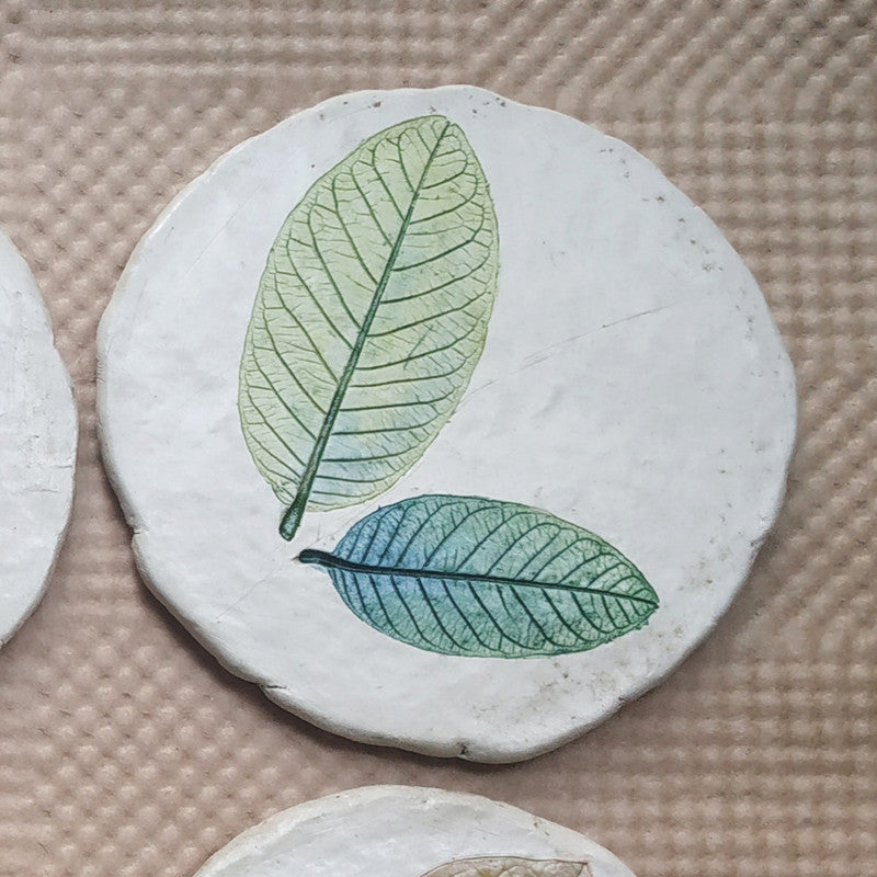 Papier Mache Coasters | Handpainted | Blue & Green | Set of 4