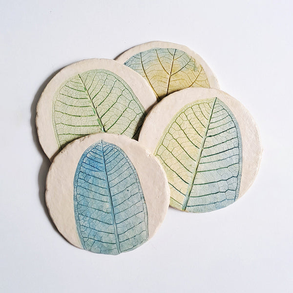 Papier Mache Coasters | Handpainted | Bluish Green | Set of 4