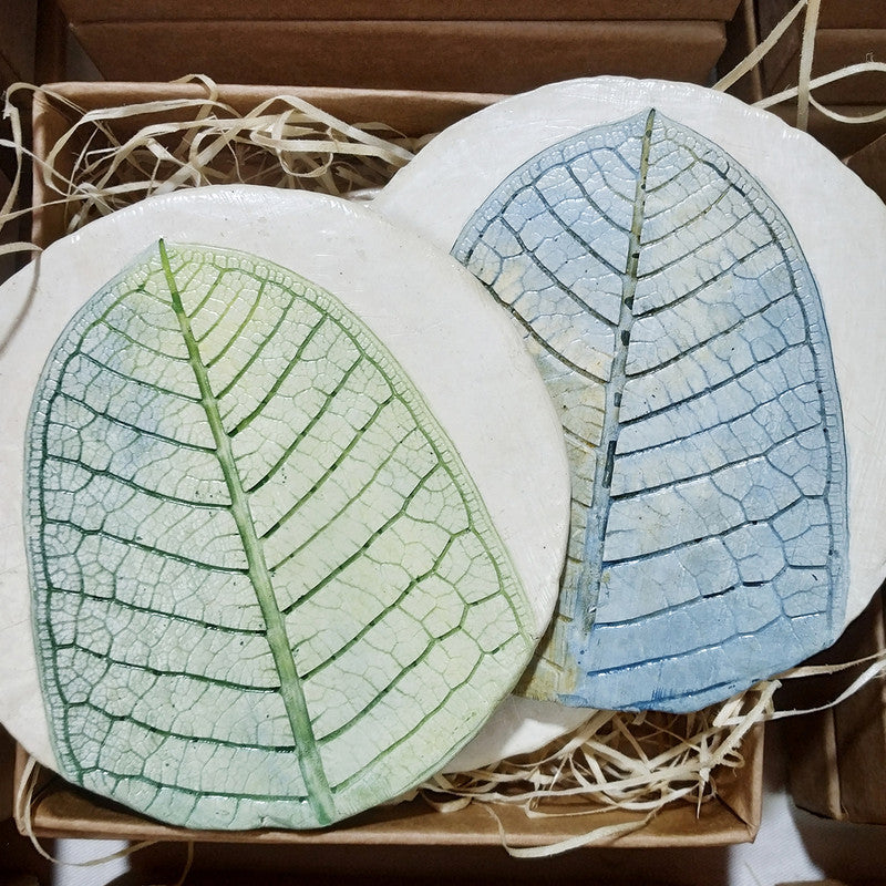 Papier Mache Coasters | Handpainted | Bluish Green | Set of 4