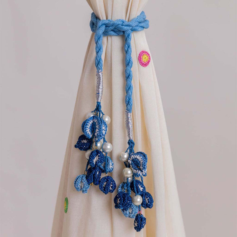 Handmade Blue Crochet Curtain Ties - Set of 2