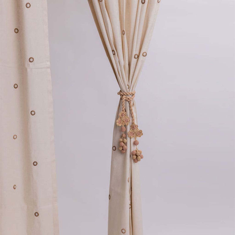 Handmade Beige Crochet Curtain Ties - Set of 2