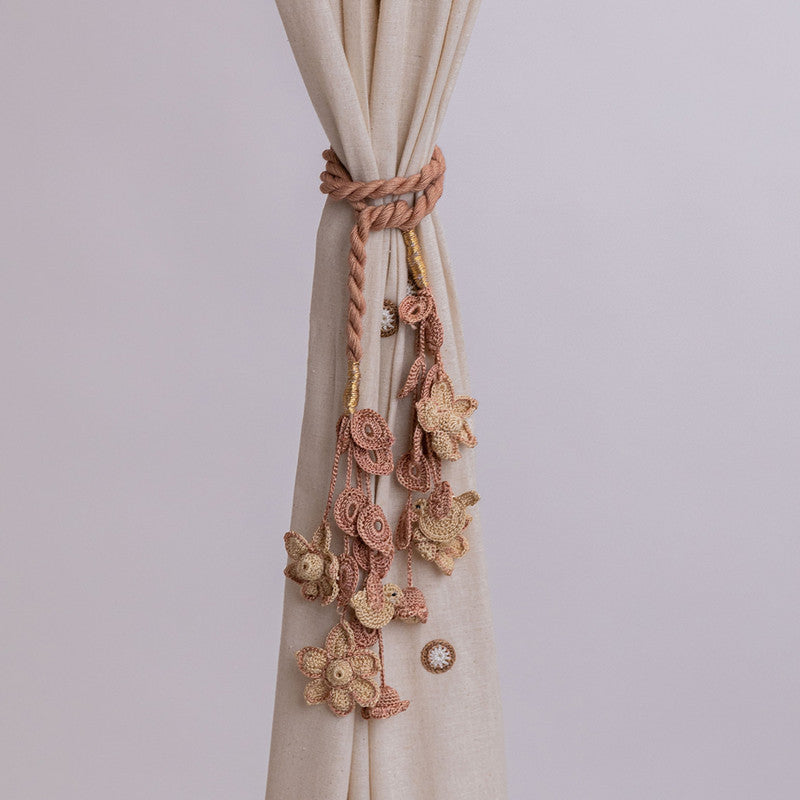 Cotton Thread Crochet Curtain Tie-Backs | Brown & Beige