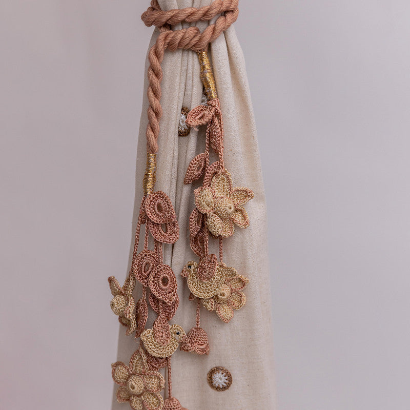 Cotton Thread Crochet Curtain Tie-Backs | Brown & Beige