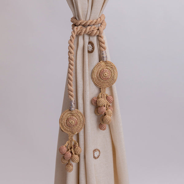 Cotton Thread Crochet Curtain Tie-Backs | Beige