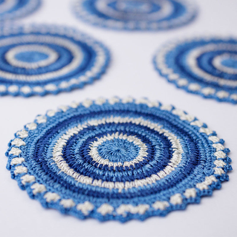 Handmade Blue Crochet Table Coasters Set of 6