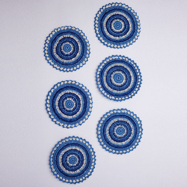 Handmade Blue Crochet Table Coasters Set of 6