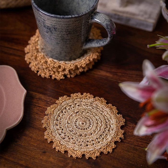 Crochet Coasters Set | Round | Set of 6 | Beige