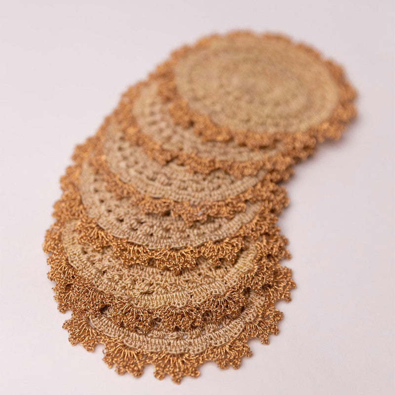 Crochet Coasters Set | Round | Set of 6 | Beige