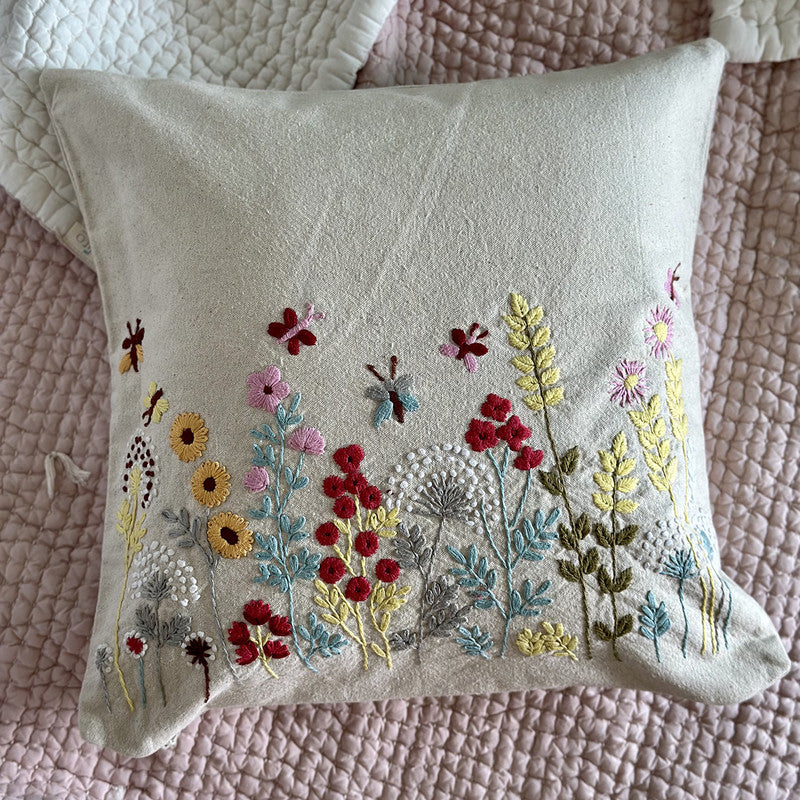 Cotton Cushion Cover | Embroidered | Beige | 45 x 45 cm.