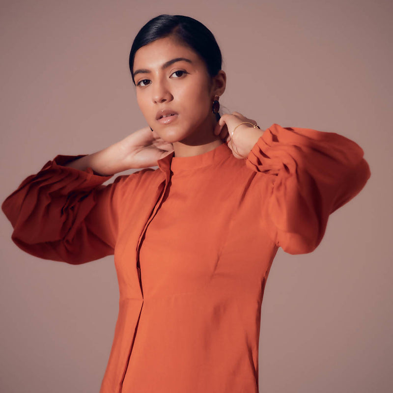 Handcrafted Tencel Modal Long Shirt | Sunset Orange