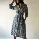 Cotton Checkered Shirt Dress | Black & White