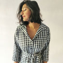 Cotton Checkered Shirt Dress | Black & White