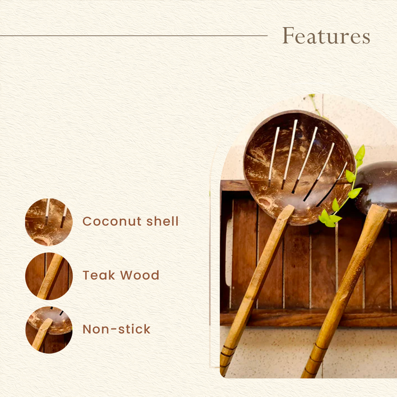 Coconut Shell Cutlery Set | Frying Spoon and Ladle | 26 cm