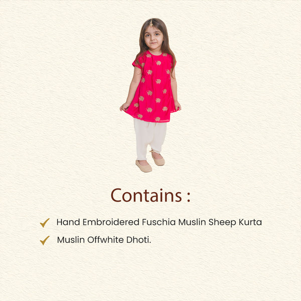 Muslin Kurta with Dhoti for Girls | Fuschia Pink