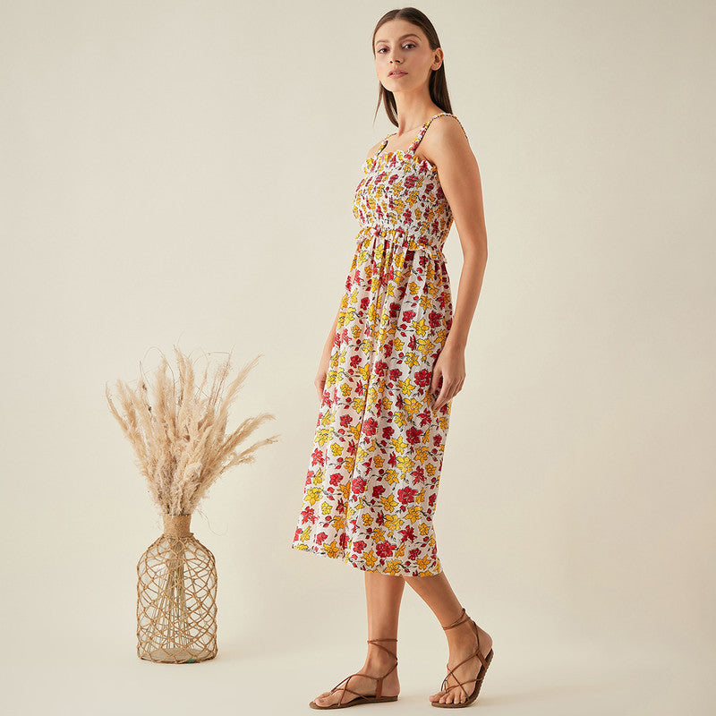 Cotton Sleeveless Dress | Floral Print | Multicolour