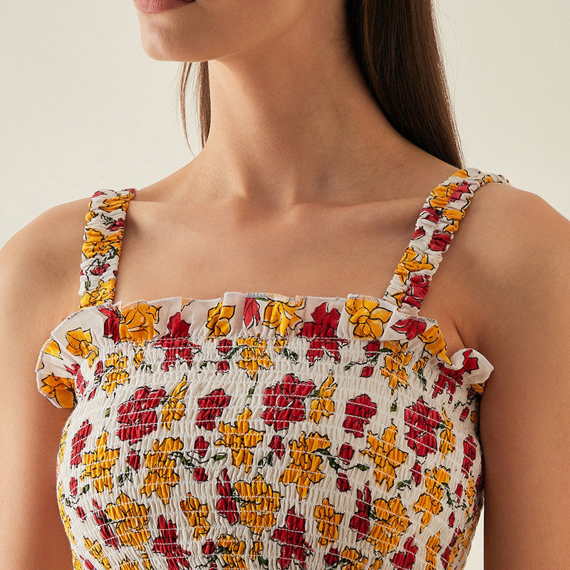 Cotton Sleeveless Dress | Floral Print | Multicolour