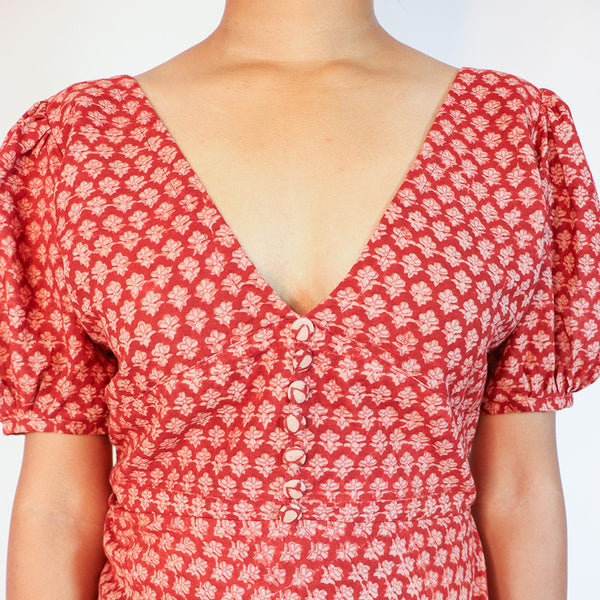 Cotton Boota Print Dress | Red