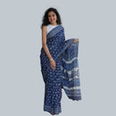 Mulmul Cotton Saree | Dabu Hand Block Print | Indigo