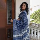 Mulmul Cotton Saree | Dabu Hand Block Print | Indigo