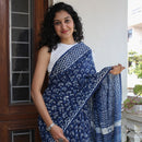 Mulmul Cotton Saree | Dabu Hand Block Print | Indigo