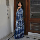 Mulmul Cotton Bagru Saree | Paisley Dabu Hand Block Print | Indigo