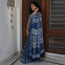 Mulmul Cotton Bagru Saree | Paisley Dabu Hand Block Print | Indigo