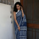 Mulmul Cotton Bagru Saree | Paisley Dabu Hand Block Print | Indigo