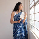 Mulmul Saree | Floral Dabu Print | Geometric Pattern | Indigo