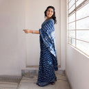 Mulmul Saree | Floral Dabu Print | Geometric Pattern | Indigo