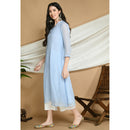 Embroidered Kota Doria Kurta | Blue