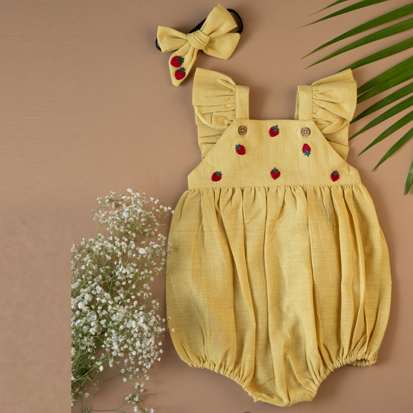 Organic Cotton Embroidered Romper | Yellow