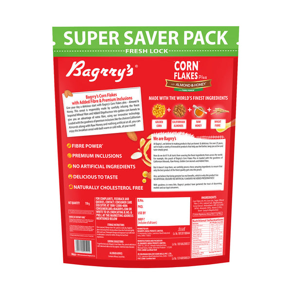 Bagrry's Corn Flakes Plus | Almond & Honey | Naturally Cholesterol Free | Breakfast Cereals | 750 g