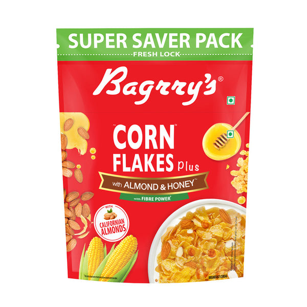 Bagrry's Corn Flakes Plus | Almond & Honey | Naturally Cholesterol Free | Breakfast Cereals | 750 g