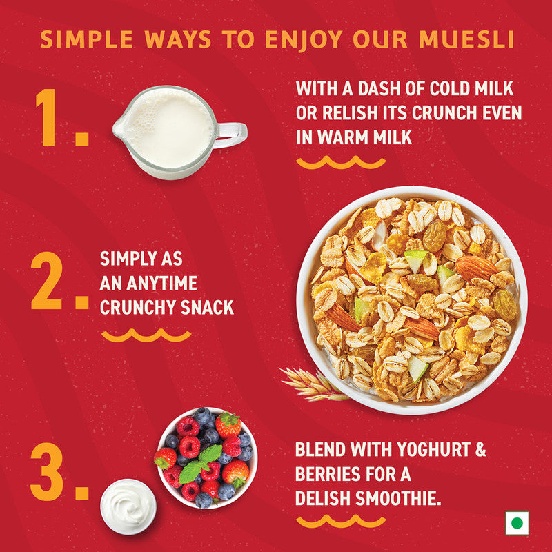 Bagrry's Muesli | Crunchy | 40% Fibre Rich Oats with Bran | Breakfast Cereal | Source of Protein | 750 g