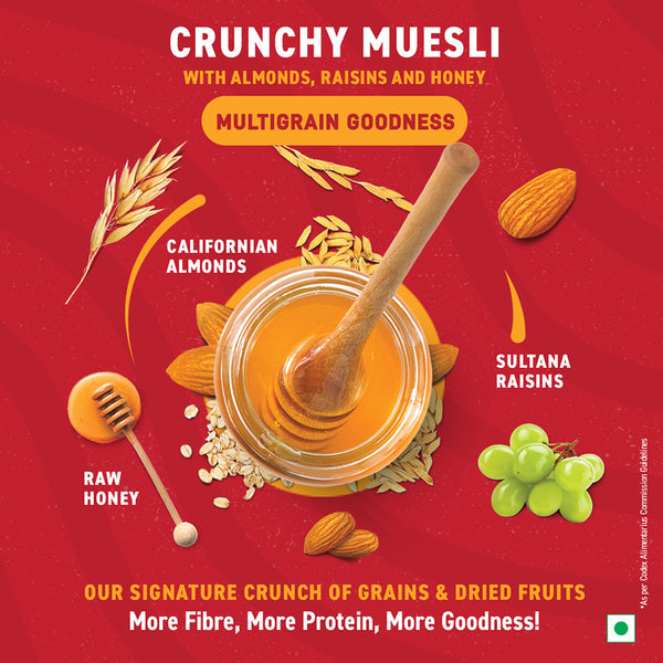 Bagrry's Muesli | Crunchy | 40% Fibre Rich Oats with Bran | Breakfast Cereal | Source of Protein | 750 g