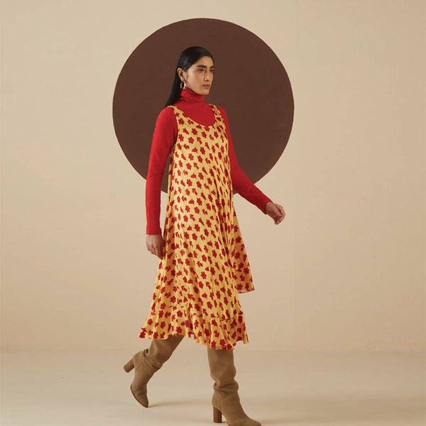 Modal Satin Darlene V-Neck Print Dress | Yellow