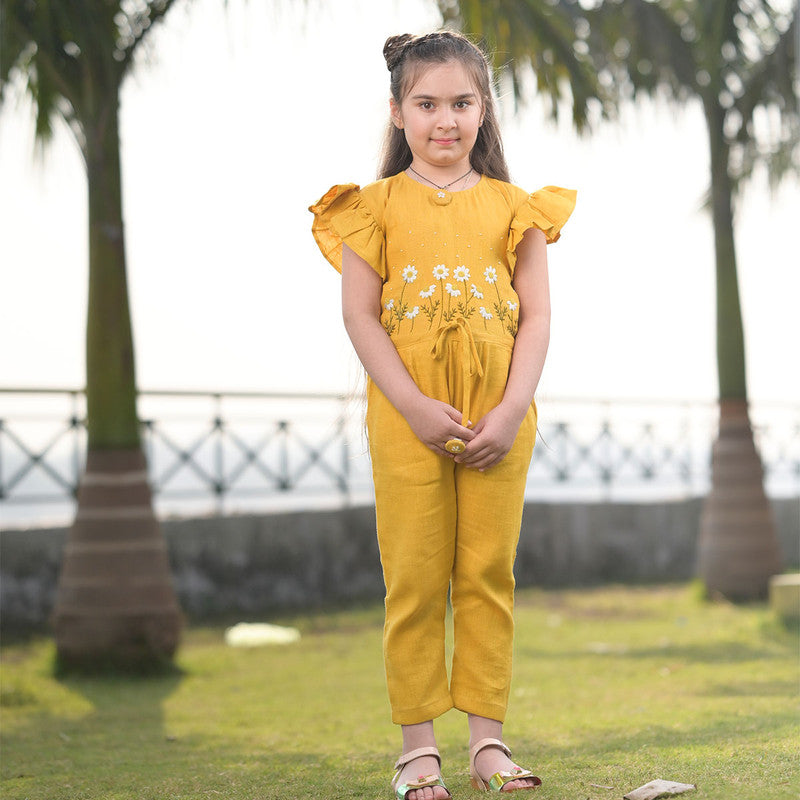 Birthday Outfits | Linen Jumpsuit for Kids | Yellow