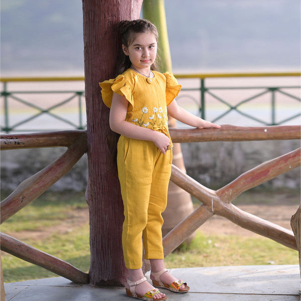 Birthday Outfits | Linen Jumpsuit for Kids | Yellow