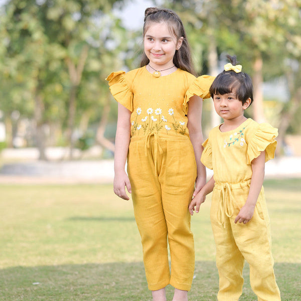 Birthday Outfits | Linen Jumpsuit for Kids | Yellow